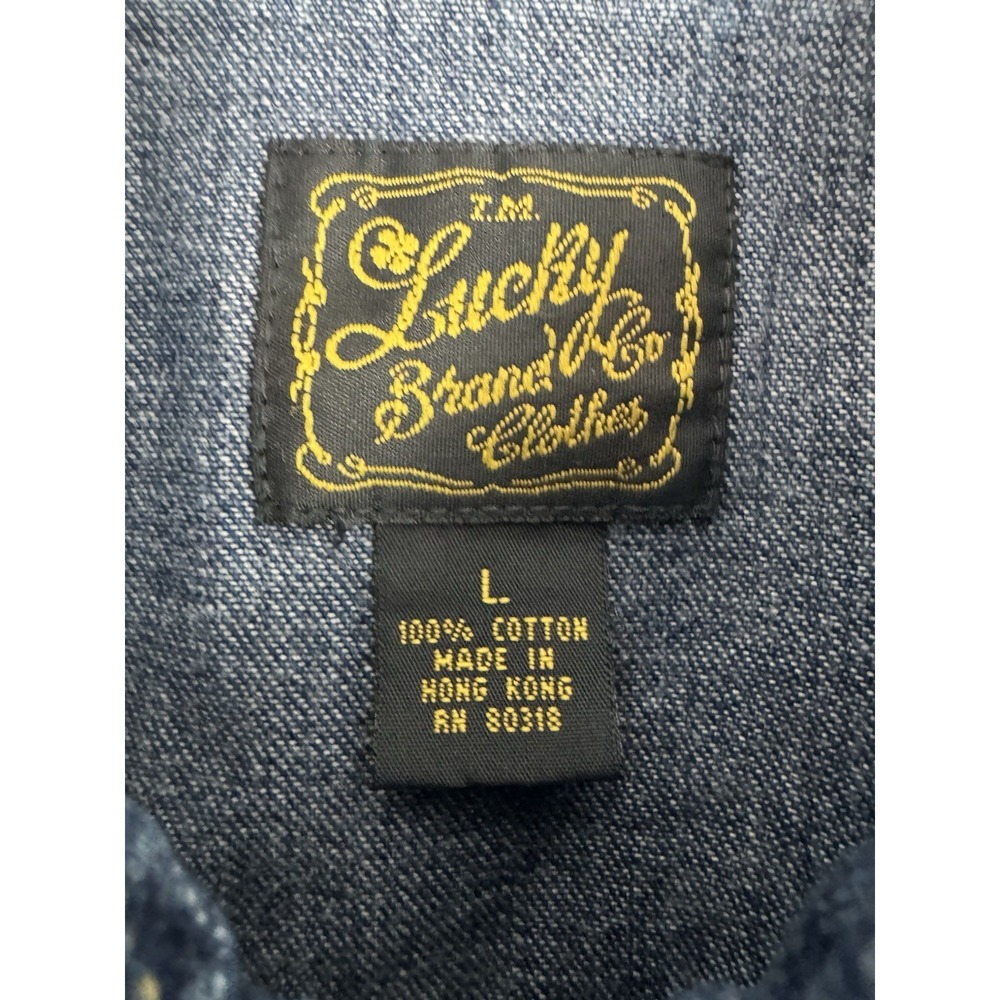 Lucky Brand‎ Western Pearl Snap Blue  Denim Shirt Women's Large Cotton Rodeo - Picture 7 of 8
